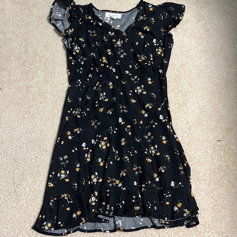 Kids Black floral flowy wrap dress